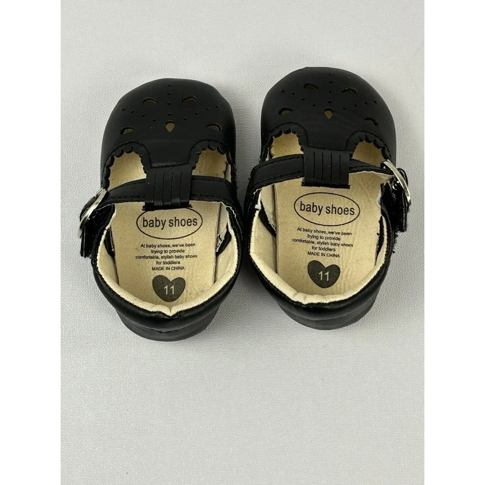 Baby Toddler Girls Black Mary Jane T Strap Shoes Size 11 Soft Sole Classic